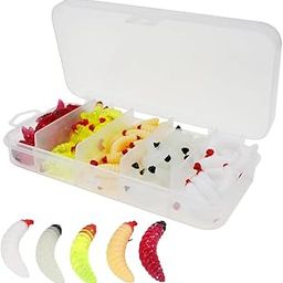Proberos® Fishing Lures, 125 Pcs Fishing Soft Plastic Lures, Fishing Lures Kit with Portable Box & 5-Color Worms Lures & 1 Inch Soft PVC Realistic Maggot Fishing Baits-image-33