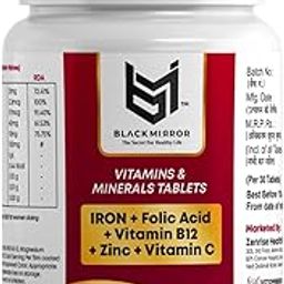 Black Mirror Iron + Folic Acid + Vitamin B12 + Zinc + Vitamin C Supplements, 30 Tablets, Multi-Vitamin Mineral Tablets-image-27