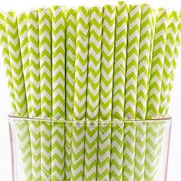 CHOCO DECOR Disposable Paper Striped Straws - Green Striped Colour (6 mm)- Pack of 100 Pcs-image-74