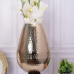 The Empty Space Golden Hammered Metal Flower vase with Wooden Base for Home Decor, Decoratives for Indoor Outdoor Living Room Balcony, Best Gift for Birthday Anniversary Festival, Large-5