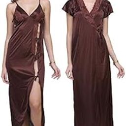 Women Satin 2pc Nightwear Set (3232bwn Brown)-image-89