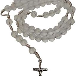 Slymet - Handmade Catholic Rosary with 10mm Transparent stone Beads, 4cm Cross Pendant| Japamala | Kontha | Prayer Beads-image-81