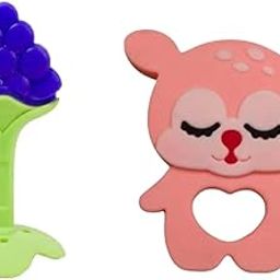 KitMik Baby Teething Toys Silicone BPA Free Freezer Safe Teethers for Newborn Infant, Soft & Textured for Babies, (Grapes and Doll Design)-image-78