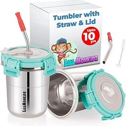 LiLLMONKiDZ Stainless Steel Tumbler for Kids | Tumbler Glass with Straw for Kids | Steel Tumbler with Lid, Straw, Cleaning Brush and Silicon | (Sea Green, 300ml) (Sea Green)-10