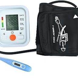 Dishan Automatic Upper Arm Monitor With & Digital Thermometer LED Electronic Home Monitoring One Touch Operation Bp Monitor (White)-1