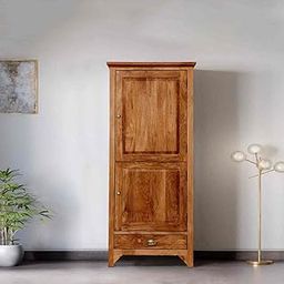 APRODZ Mango Wood Wardrobe – Solid Wood 2-Door Almirah with Shelves & Hanging Rod for Bedroom Storage – Natural Finish Wooden Wardrobe Closet-image-5