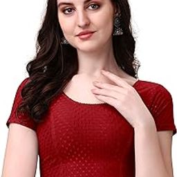 Women's Round Neck Dobby Cotton Stretchable Short Sleeve Readymade Saree Blouse-picture-19