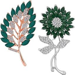 Combo of Leaf and Sunflower Shape Crystal Studed Wedding Brooch/Lapel Pin for Women (PACO1105745PR)-13