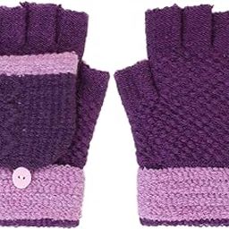 Girl's Woolen Mitten Cut Finger Woolen Gloves with Flipcover (fg-02_Purple;Free Size)-image-25