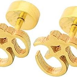 Men's and Women's OM Piercing Gold Plated Studs Clip on Combo Stylish Hoop Earrings Jewelry - BALI-M9219 (2 Pieces; White)-3