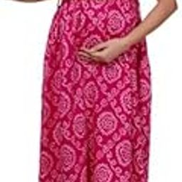 Women's Maternity Gown, Floral Print, Pink, V-Neck, Short Sleeves-image-5