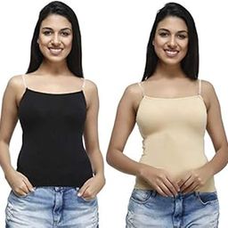 Women's Padded Cotton Adjustable Relaxed Fit Camisole With Built-In Shelf Bra (Pack Of 2)-image-84