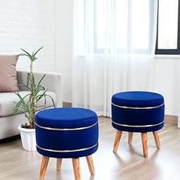 ShadowKart Puffy Stool for Living Room Set of 2 Pouffes for Sitting Ottoman Pouffes Ottoman Stool Dressing Table Footstool, 16x16x18 Inch, Royal Blue-image-76