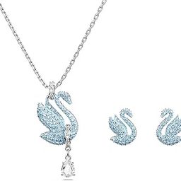 Iconic Swan Pendant and Earrings set, Swan, Blue, Rhodium plated-image-45