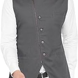 Grey Color Side Button and Side Zipper Cotton Waistcoat for Men(HYPM02255)-image-78