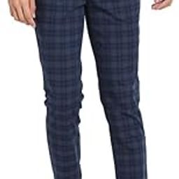 turtle Men Cotton Stretch Checks Narrow Fit Blue Casual Trousers-picture-25