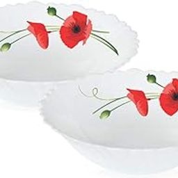 Larah by Borosil Red Carnation Opalware 2 pc Multipurpose Bowl Set | 500 ml Each | Microwave & Dishwasher Safe, Bone-Ash Free | Crockery Set Ideal for Daily Use & Gifting, White-36