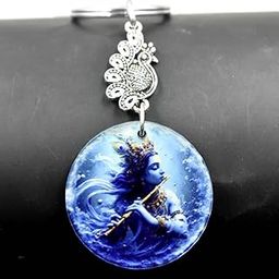 Lord Krishna Religious Peacock Charm Keychain for Men and Women-image-62