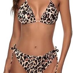 Women String Bikini Set Halter Side Tie Two Piece Swimsuit Triangle Bathing Suits-image-4