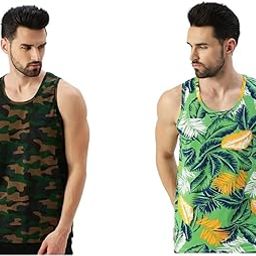 Men Sleeveless Tshirt, Vest for Men, Cotton Sando for Gym, Cycling, Running, & Other Sports Multicolour Regular Fit Cotton Round Neck Vest with Tropical Print for Men Combo-picture-17