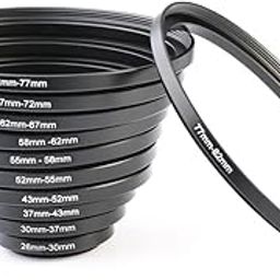 K&F Concept 11pcs Metal Stepping Rings -Includes Step Up Ring Set (26-30MM,30-37MM,37-43MM,43-52MM,52-55MM,55-58MM,58-62MM, 62-67MM,67-72MM,72-77MM,77-82MM for Canon Nikon DSLR Cameras-picture-31