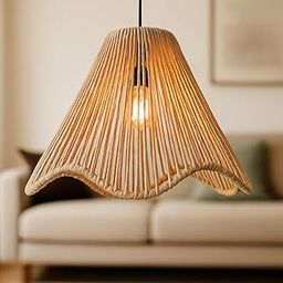 AMC Rattan Cane Rattan Wicker Paper Rafiah Lamp Premium Ceiling Light/Pendant Light Handwoven - 1 Piece (10 D x 10" H) (Beige) (Bulb not Included)-image-24