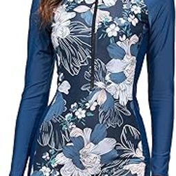 Women Rash Guard Long Sleeve One Piece Swimsuit Surfing Bathing Suit UPF 50+ Athletic Swimwear-image-71