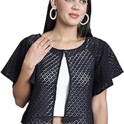 Women Self Design Lace Regular Round Shrug-image-10