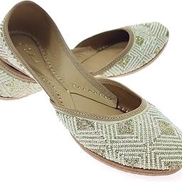 Women's Beaded Genuine Soft Leather Embroidered Jutis | Bite and Pinch Free Jutti | Punjabi Formal Juttis | Girl's Wedding Flat Ladies Mojari | Formal Ethnic Juti |-image-60