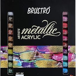 BRUSTRO Artists Metallic Acrylic Paint Set of 24x12ml | Ideal for Paper, Canvas, Water-Based Colours, Non-Toxic, Inter-mixable Colors, Crafters, Fine Art Students and Professionals-image-79