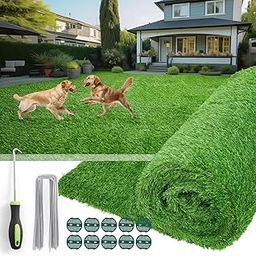Oiyeefo Artificial Turf Grass Outdoor - Fake Grass Rug with Drainage Holes for Patio,Balcony,Squares,Garden-Dogs Grass Pee Mat(5FT x 8FT)-image-7