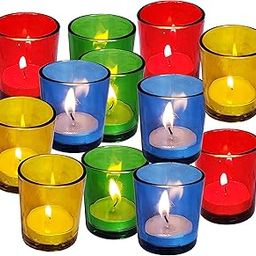 Pure Source India Multicolor Glass Votive Tealight Candle Holders - Living Room Side Table Home Decoration (Glass, Pack of 12-image-45