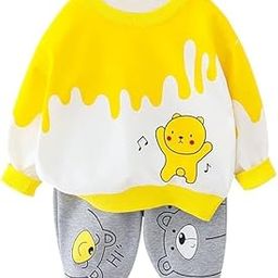 Unisex Kids Dress | Printed Cotton Full Sleeve Sweatshirt and Pant Set-Yellow-image-36
