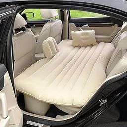 Piercell® Car Bed Air Sofa with Two Inflatable Pillow for Car Back Seat Fits Most Car Models SUV,Mpv,Truck,Minivan Car Bed Mattress with Two Air Pillows, Car Air Pump (Cream)-98