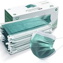 Disposable 4 Ply Single Use Surgical Face Mask (Pack of 50), Elastic Earloops, Green-17