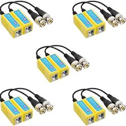COOLCOLD Video Balun | 8MP (Pack of 5), 4K Passive HD BNC Video Balun Transceiver Transmitter Via Rj45 Cable AHD/TVI/CVI/CVBS for Full HD CCTV DVR Security Surveillance Camera System (Yellow, 5 Pair)-1