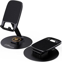 ELV Direct Mobile Stand Adjustable Foldable 360 Degree Rotation Cellphone Holder Stand for Desktop, Compatible with Smartphone and Tablets Upto 8 inches - Black-7