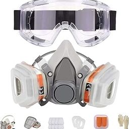 LAMANICE Half Facepiece Respirator, Reusable Chemicals Respirator with 8Pcs Filter Cottons and Goggle Earplug Gloves for Painting,Gas, Dust, Machine Polishing, Organic Vapors, Epoxy Resin-19