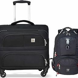 Combo of Luggage Bag, Soft-Sided Trolley Bag, Cabin Luggage, 3 Dial Lock, 43 cms, 32L, Black & Laptop Backpack with USB Charging Port, Travel Backpack for Men, 31L, Black & Red, 1-image-85