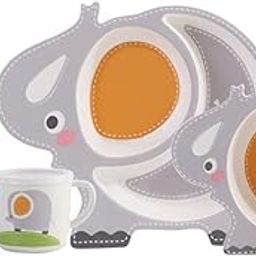 Bamboo Fibre Kids Feeding Set Elephant Theme Eco Friendly Crockery Dining Set for Babies, New Born Baby Utensils and Dishes Kids by Decorat-In (Color - Grey, Set of 5 Pcs)-image-17