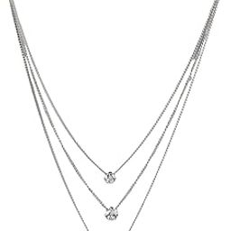 Silver/Rhodium Multi-Layer Chain Korean Fashion Necklace with American Diamond For Girls & Women-image-68