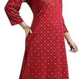Women's Maternity Nighty Soft & Comfortable Full-Length Nursing Gown 3/4 Sleeve Printed Nightdress Red-image-33