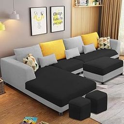 Minta LHS 8 Seater L Shape Sofa Set with Center Table for Living Room (Black Grey Fabric) Premium Fabric Sofa-image-69