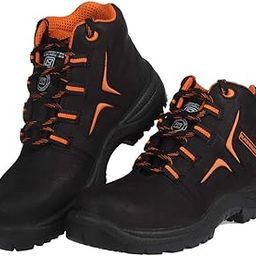Black Nubuck Leather High Ankle Safety Shoes for Men | Antislip, Oil, Chemical Resistant & Sweat Absorbing | Single Density | Steel Toe | BXWB0131IN-picture-51