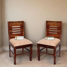 KENDALWOOD™ Furniture Solid Sheesham Wood Dining Chair | Study Chair | Set of 2 (Finish Color:-Natural Brown Finish with Cream Cushion)-image-50