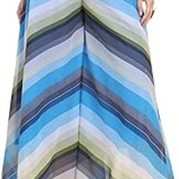 Women's Striped Maxi Skirt,Georgette Full Flared Palazzo, Blue Multi-Colour Pattern, Elastic Waist, Ankle Length, Size xs to 5XL-37