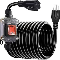 URANT 4.59ft Extension Cord with Waterproof Switch, 3 Pin Outdoor Extension Cord AC 20A-125V, 16A-250V for Waterproof Lighting with Red Switch Internal Plug-image-79