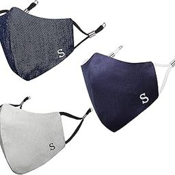 By Q-One Alphabet 4 Layer, Reusable, with Ear Adjusters, Anti-Bacterial (BFE>99%), Cotton Cloth Face Mask Combo for Unisex, Men, Women with Ear Adjusters(Large, Navy-Grey-Denim)-image-69