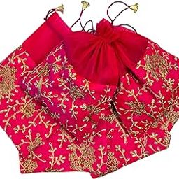 Women's Silk Drawstring Closure Embroided Big Size Gift Potli Bags Pouches(23 X 18 cm;Magenta)-17