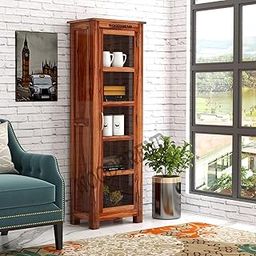 BANSHI WOOD FURNITURE Wood Book Shelf with Glass Door, Bookshelf for Home Library, Crockery Cabinet, Kitchen Cabinet Storage, Dining Room Furniture, Books Rack,Book Stand,BookCases,Shelves, Honey-picture-13
